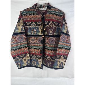 Flashback Tapestry Cottagecore Grannycore Jacket Blazer Large Button Up Art Deco